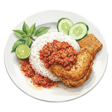 watercolor tasty ayam penyet cartoon