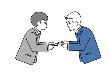 Fototapeta premium 名刺交換をする男性ビジネスマンのイラスト素材