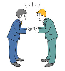 Fototapeta premium 名刺交換をする男性ビジネスマンのイラスト素材