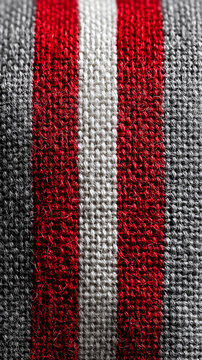 Close Up Of Red And Gray Knitted Fabric: Detailed Textile Texture With Striped Pattern And Soft Wool Yarn Shown In Macro View
