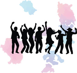 Party in silhouette white background.