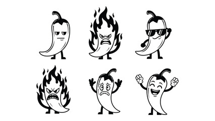 Cartoon peppers expressing various emotions Vector