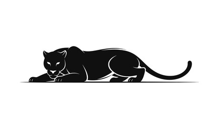 Black panther lying down in a minimalist white background with bold lines. © dimas