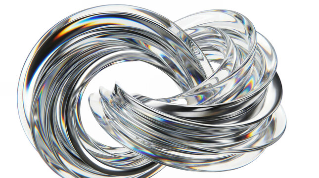 Abstract parametric torus knot in iridescent glass style with holographic light refraction