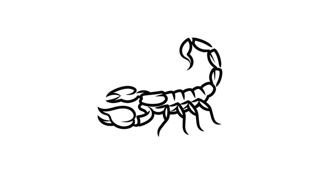 Simple line drawing of a scorpion in a curled position on a clean white background.