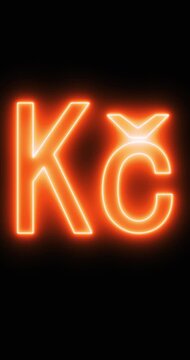 Czech Koruna Symbol in a neon light. Loop. 4K Vertical