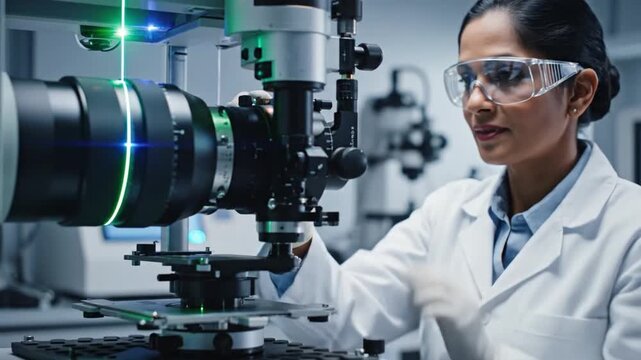 Scientist at Work: A focused scientist, shielded by protective eyewear, meticulously operates advanced laboratory equipment.