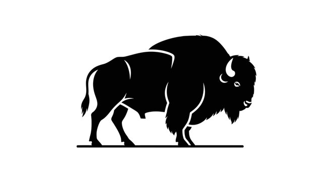 Black silhouette of a bison on a white background