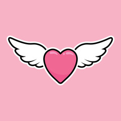 Pink heart with white wings. Set of cute love symbols. Heart tattoo. Pink and white color icons. Hearts for design. Love, romance vector icons. For gifts, Valentine's Day, birthday, party decor, cards