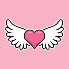 Pink heart with white wings. Set of cute love symbols. Heart tattoo. Pink and white color icons. Hearts for design. Love, romance vector icons. For gifts, Valentine's Day, birthday, party decor, cards