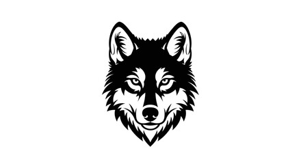 Obraz premium Black and white illustration of a wolf's head on a plain background.