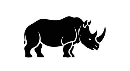 Obraz premium Black silhouette of a rhinoceros against a white background.