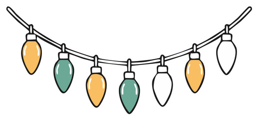 Hand Drawn Festive String Lights Garland Illustration for Celebration and Holiday Decor