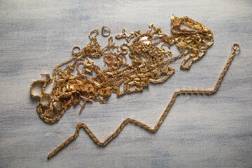 Many golden jewelry on the table.