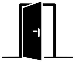 Minimalist black silhouette of an open door icon symbol for entry and exit