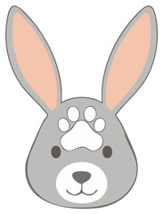 Obraz premium Cute cartoon grey rabbit with pink inner ears and a paw print on its forehead