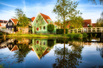 Fototapeta premium Evening at a Beautiful Canal in Zaandijk, Netherlands