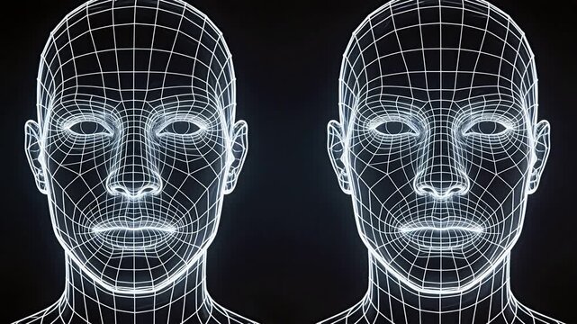 Digital wireframe human faces