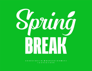 Naklejka premium Vector Festive Card Spring Break. Elegant White Font. Typographic Modern Alphabet Numbers and Symbols.
