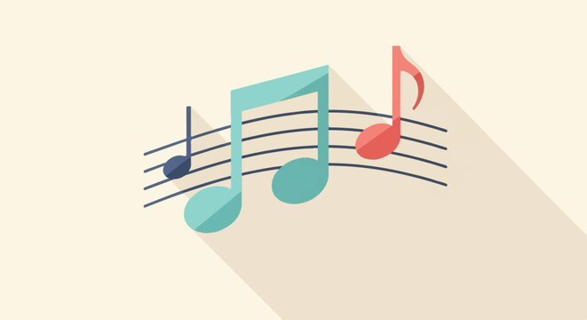 Flat design of musical notes on a staff with long shadows