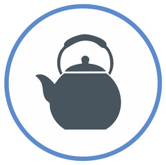 Obraz premium Simple dark gray teapot silhouette with a blue circle outline
