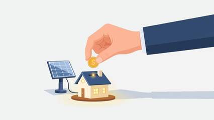 Hand places coin into house slot near solar panel