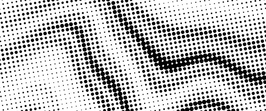Abstract black and white halftone vector background with dynamic dotted patterns forming flowing curves and geometric rhythm, ideal for modern, minimal, and editorial designs.