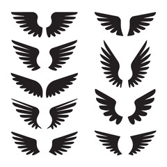 Fototapeta premium Vector Black Wing Silhouette Collection: Minimalist Angel, Bird, and Pegasus Wing Icons Set