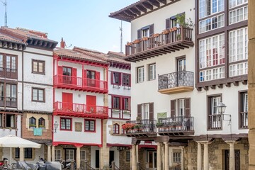 Fototapeta premium Traditional Basque Houses with Colorful Balconies in Hondarribia, Spain