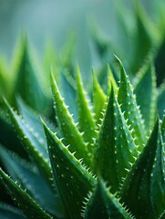 Fototapeta premium Vibrant Green Aloe Vera Plant: Macro Detail