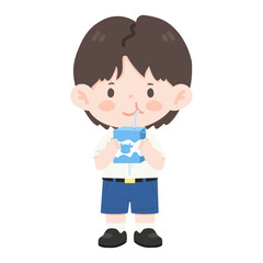Obraz premium Student Boy Drinking a Carton of Milk