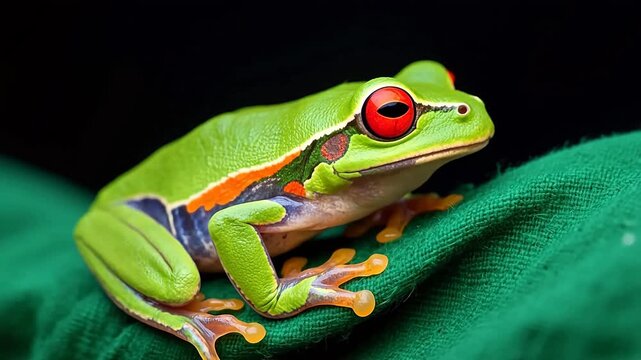 GreenTreeFrogwithRedEyesonBlackBackground
