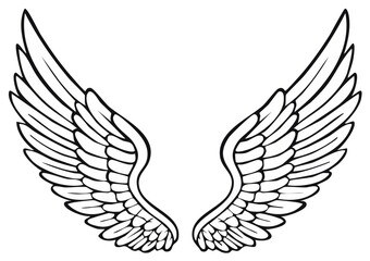 Fototapeta premium Elegant Pair of Wings Illustration in Outline Style for Symbolism and Design Projects