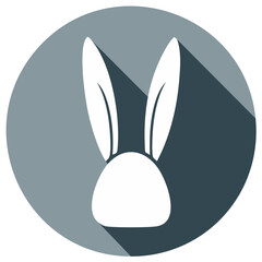 Minimalist white rabbit head with long ears and modern long shadow effect in a stylish gray circle