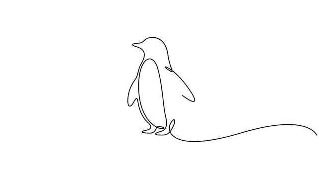 Self animated vector illustration of a penguin in a continuous one-line drawing style, Concepts for logos, tattoos, or stock vector illustration