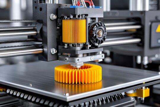 3d printer fdm technology creating yellow plastic object