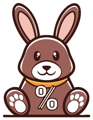 Obraz premium Cartoon brown bunny mascot with percentage symbol on chest