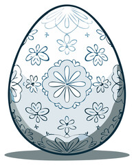 Floral pattern Easter egg ornament with shadow, egg, floral pattern, spring season, blue outline