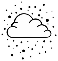 Stylized black outline cloud with falling snow or precipitation, minimalist weather graphic