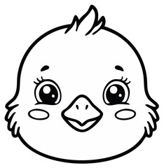 Cute Cartoon Bird Character Head Close Up Outline for Coloring Books or Educational Material