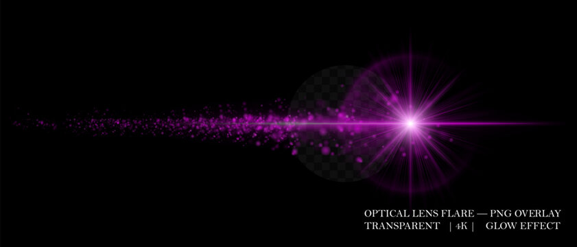 Cosmic ed glowing optical flare with bright core, particle trail, and intense beam. Suitable for overlays, motion design, and modern visual compositions.