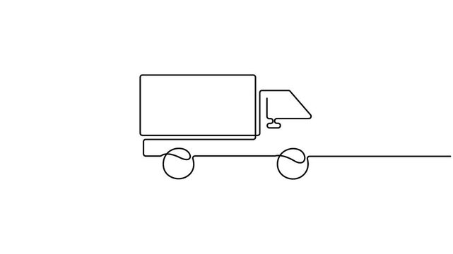 Self animated continuous one-line drawing of a delivery or cargo truck, Single line art city cargo truck or delivery van
