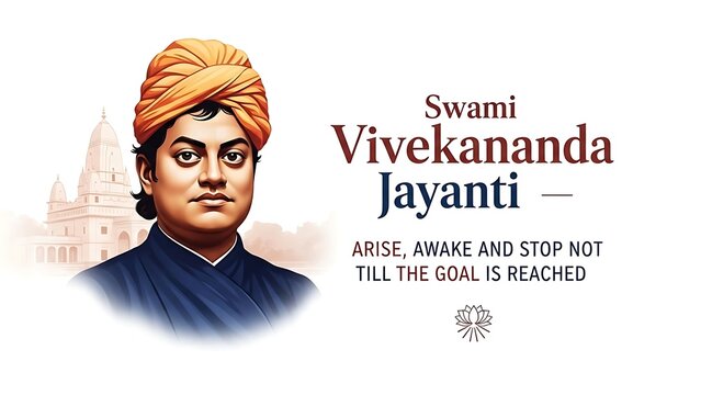 Swami Vivekananda Portrait with Inspirational Quote on Jayanti Day