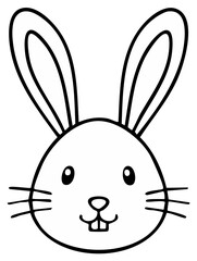 Fototapeta premium Cute cartoon rabbit face with long ears and whiskers, simple outline drawing