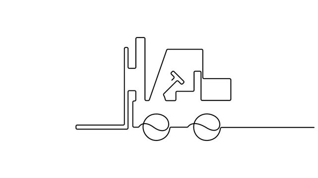 Self animated minimalist single continuous line drawing of a forklift vector illustration