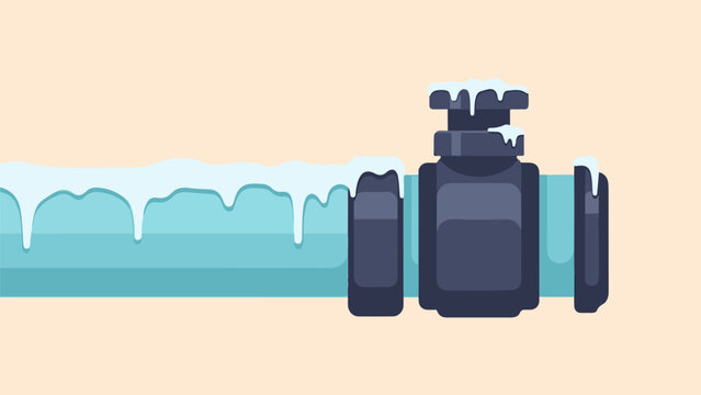 Frozen pipe section with icicles and snowcaps
