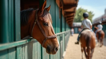 Rider with Horse in Stable Atmosphere Capturing Essence of Equestrian Life and Connection between Human and Animal