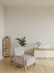 Minimal Living Room Interior with Armchair and Copy Space.3d rendering.