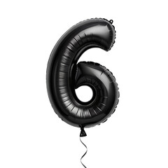 Number 6 Black Foil Balloon Isolated on Transparent Background PNG
