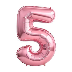 Number 5 Pink Foil Balloon Isolated on Transparent Background PNG